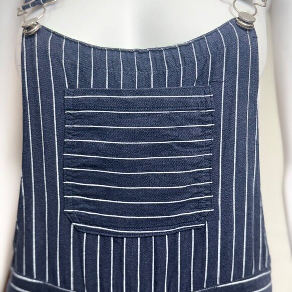 Polagram Overalls Womens L Blue Striped Wide Leg Cotton Culotte Lagenlook Style - Picture 7 of 15